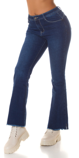 donker denim-spijkerstof gebruikte used look flarred jeans blauw